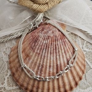 Sterling Stirrup and Popcorn Chain 925 Bracelet